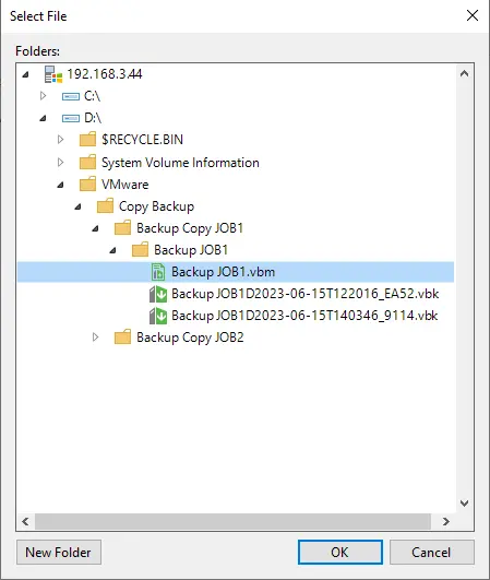 Select Veeam backup to import