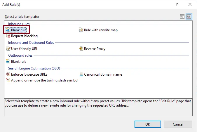 Select a Rule Template (Blank rule)