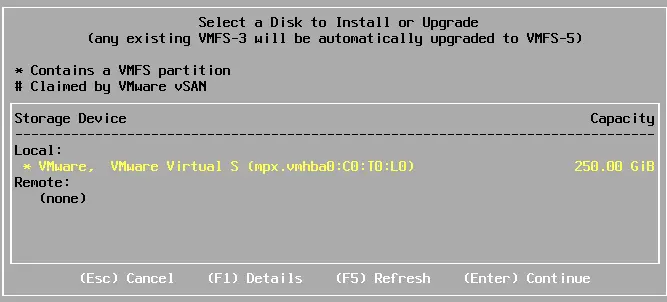 Select a disk to install or upgrade