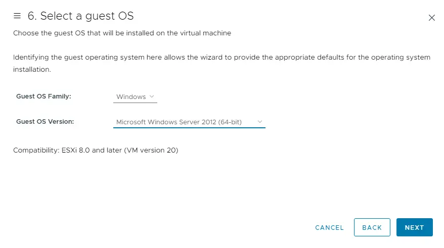 Select a guest OS virtual machine