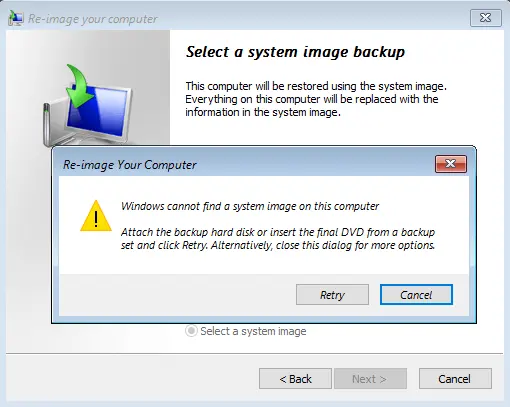 Select a system image backup