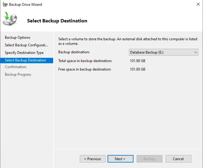 Select backup destination