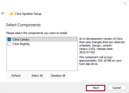 Select components Citra 3DS