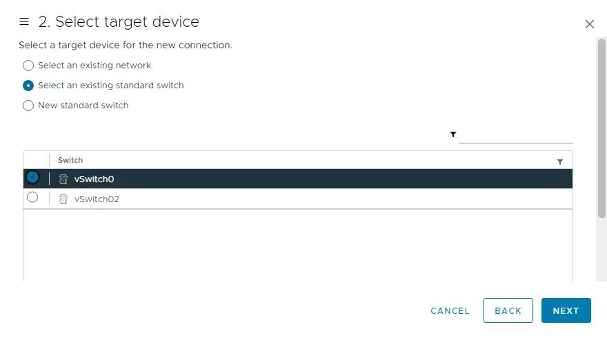 Select existing standard switch