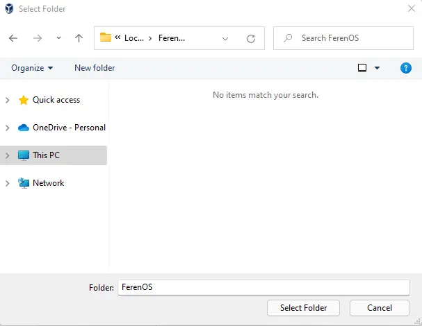 Select folder virtualbox