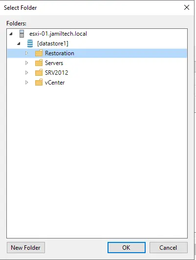 Select folders VM files restore