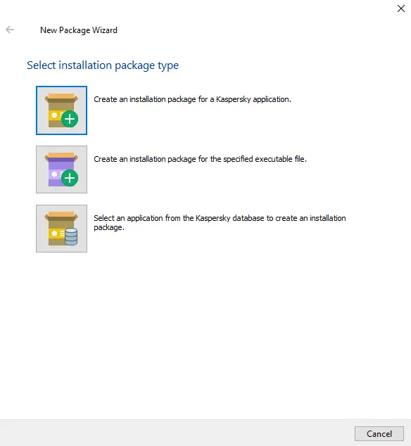 Select installation package type Kaspersky