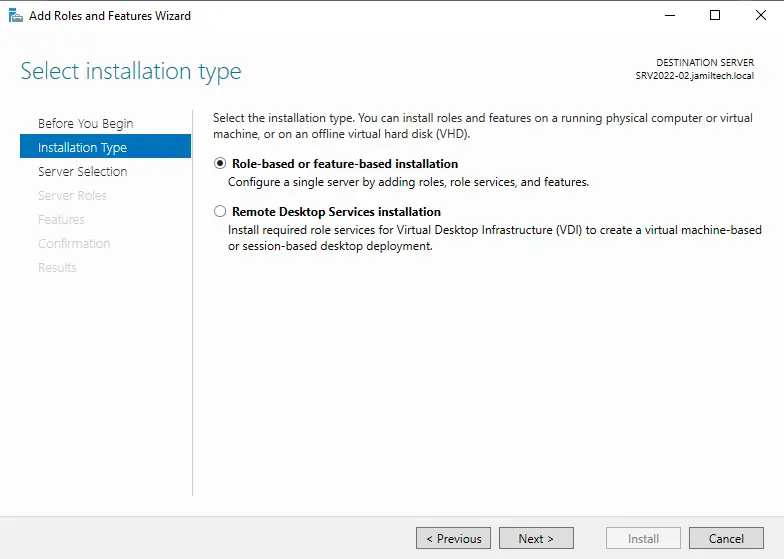 Select installation type