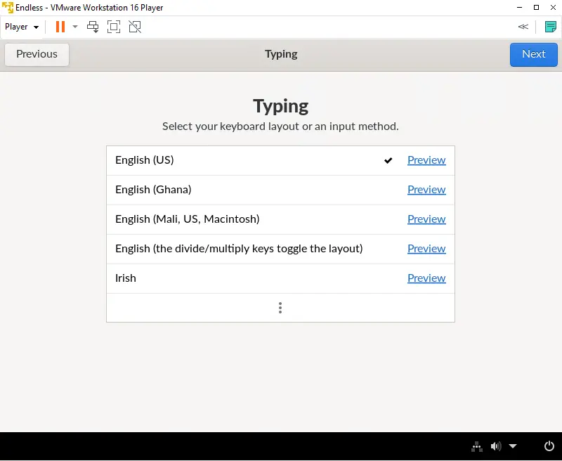 Select keyboard layout Endless OS