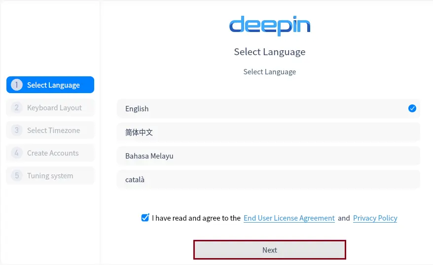 Select language Deepin Linux