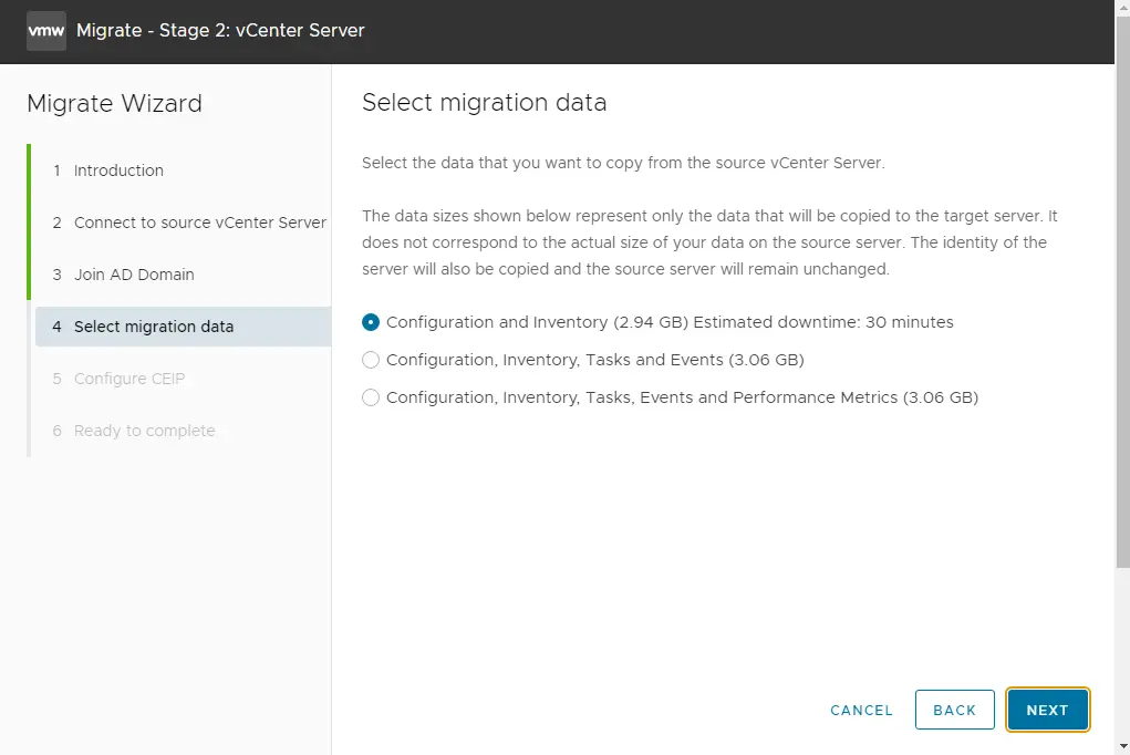 Select migration data