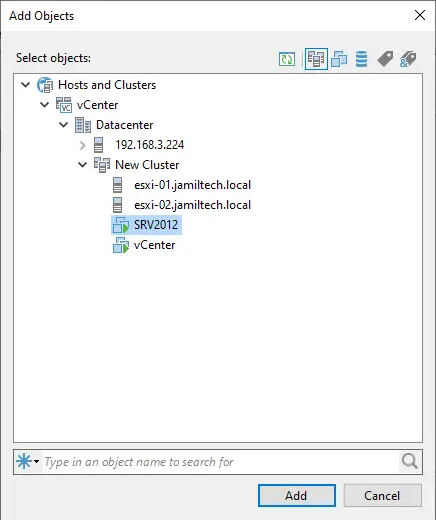 Select objects replication job Veeam