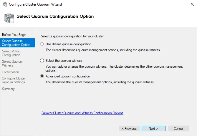 Select quorum configuration options