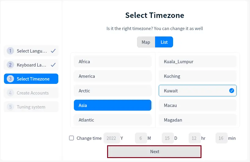 Select timezone Deepin desktop