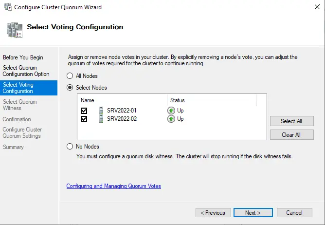 Select voting configuration FWS