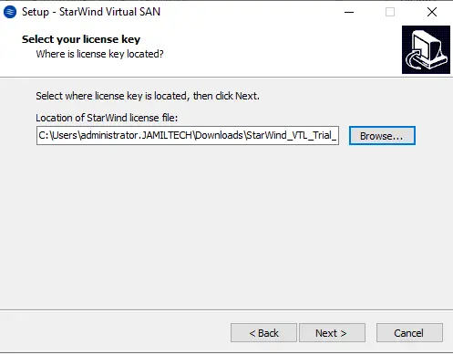 Select your license key StarWind VTL