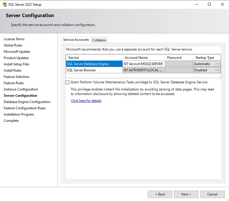 Server configuration sql server