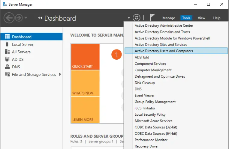 Server manager dashboard