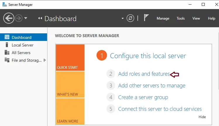 Server manager dashboard