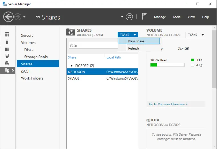 Server manager shares