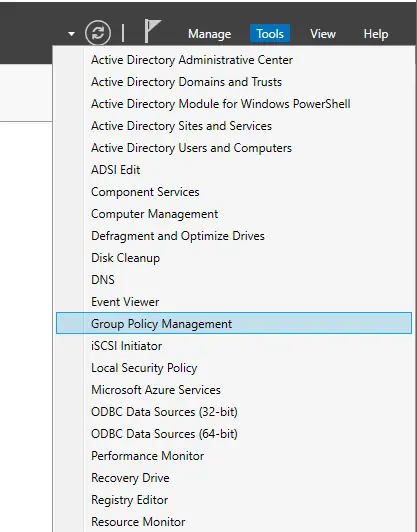 Server manager tools menu