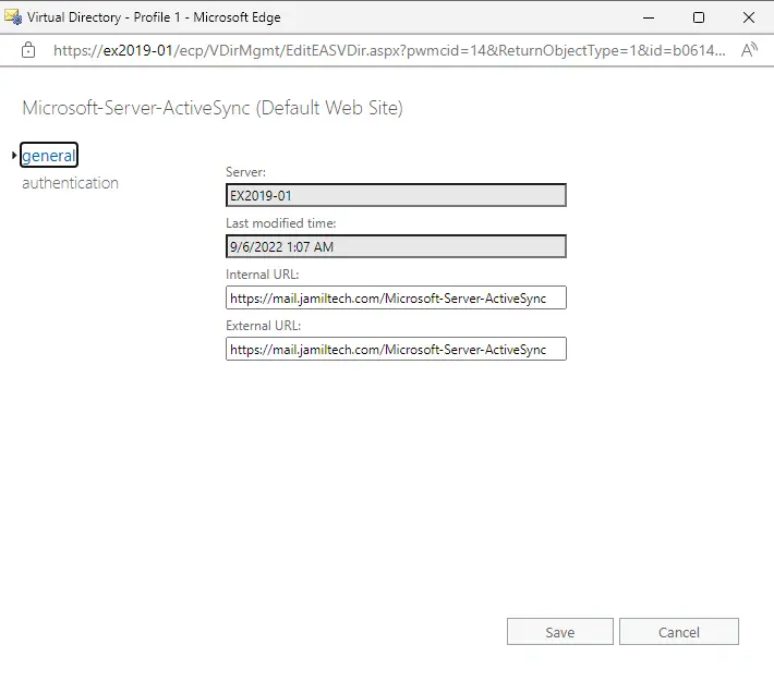 Set ActiveSync virtual directory exchange 2019