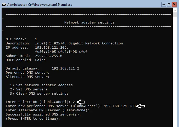 Set DNS Windows Server core