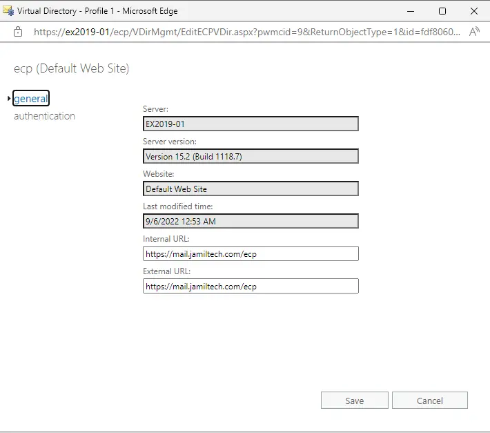 Set ECP virtual directory exchange 2019