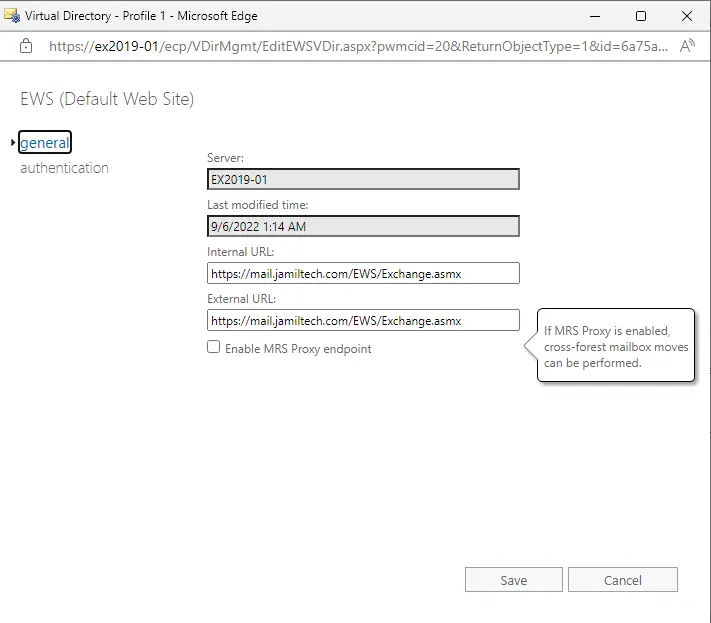 Set EWS virtual directory