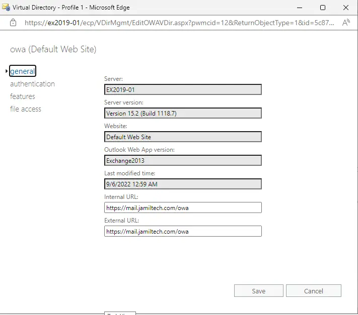 Set OWA virtual directory exchange 2019