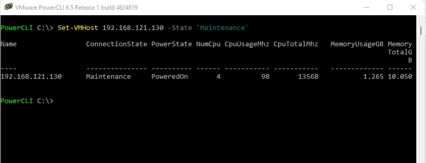 Set-VMHost maintenance mode