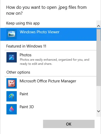 Set Windows photo viewer default app