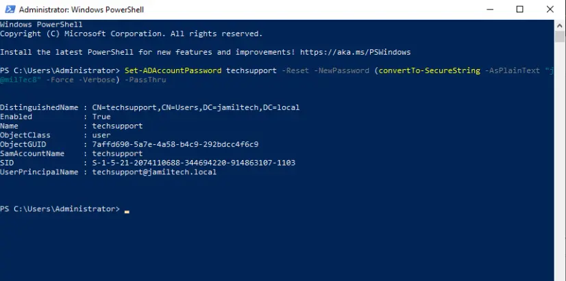 Set ad account password PowerShell