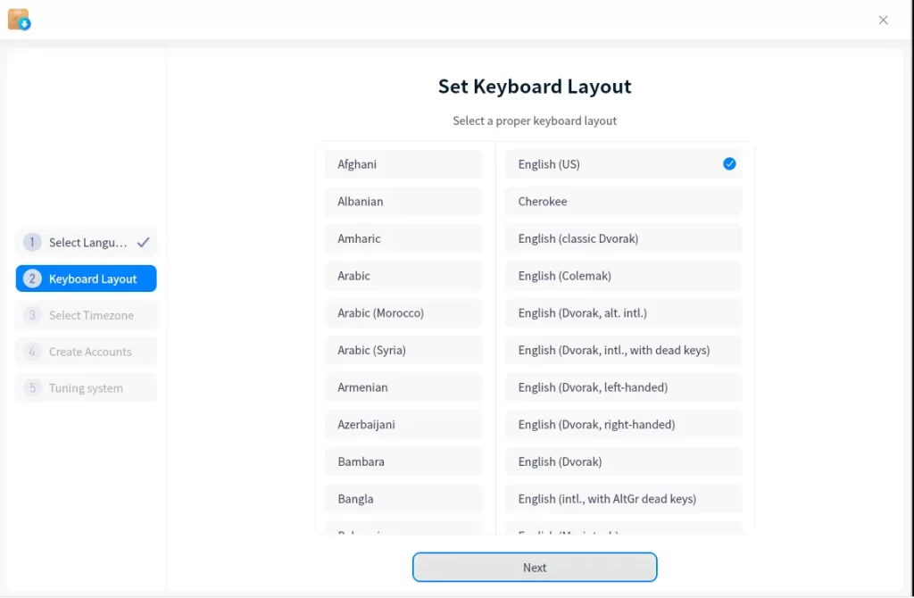 Set keyboard layout Deepin Linux