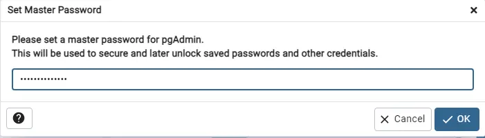Set master password pgadmin