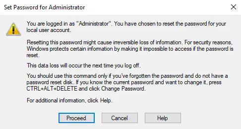 Set password for Administrator proceed