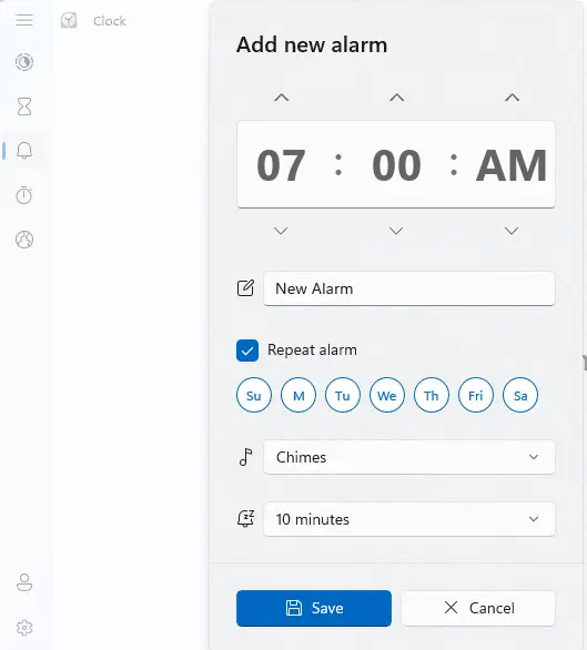 Set repeat alarm in Windows