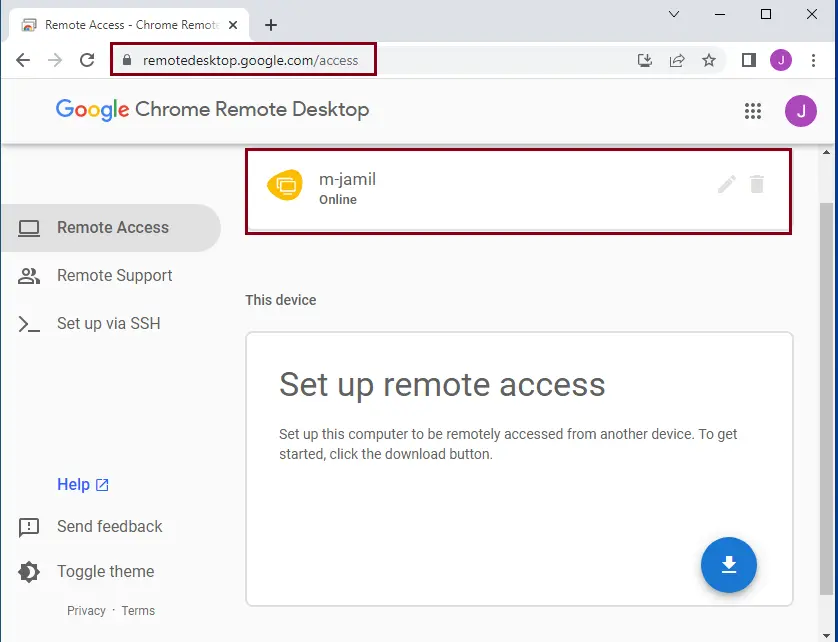 Set up Chrome remote desktop