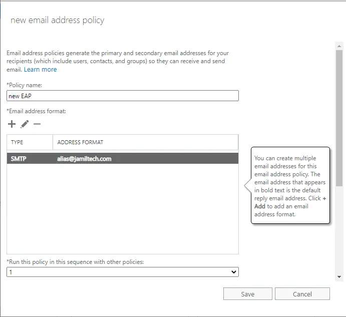 Set up new email address policy