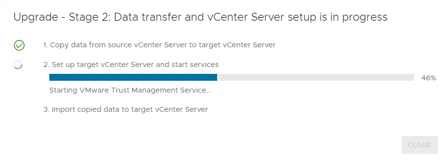 Set up target vCenter progress