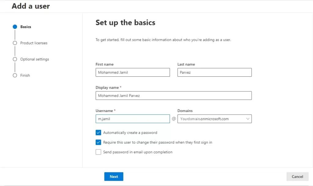 Set up the basics add user