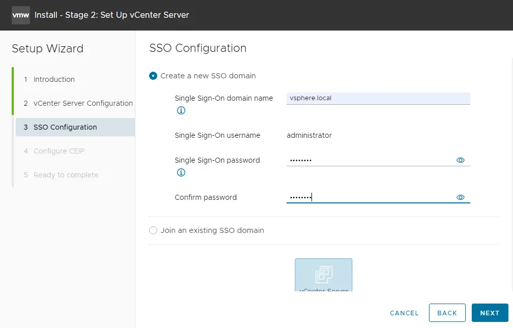 Set up vCenter SSO configuration