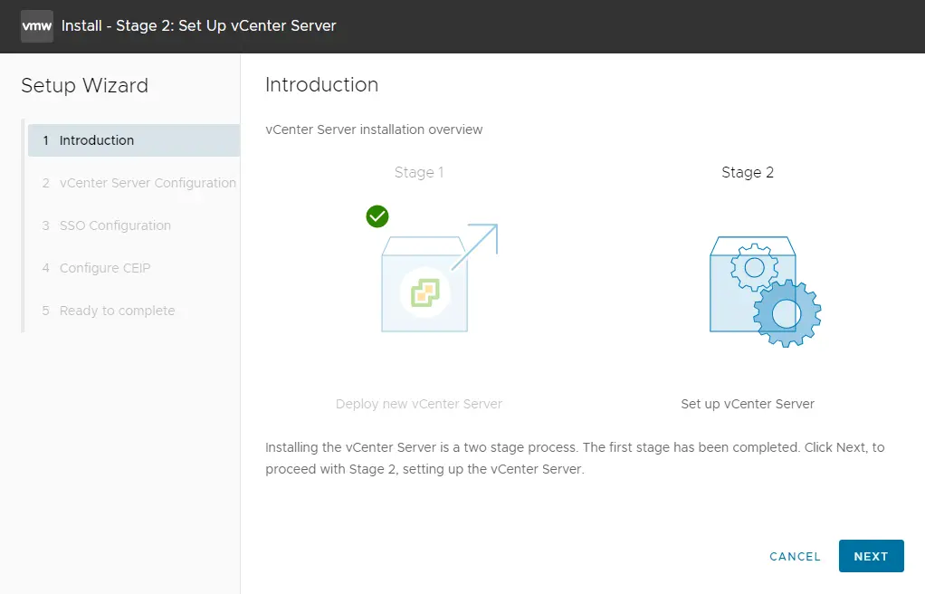 Set up vCenter server setup wizard