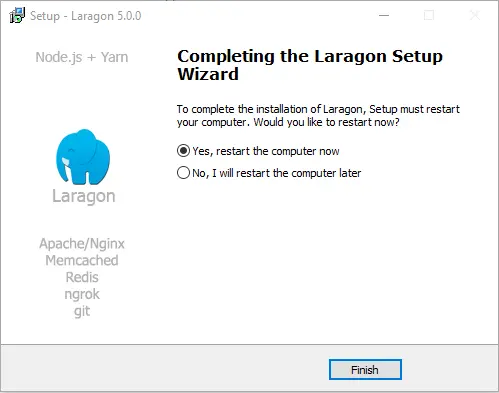 Setup Laragon restart computer