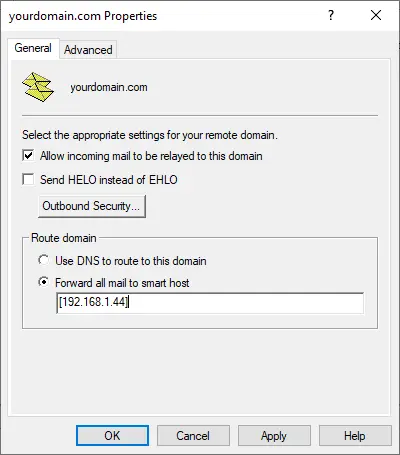 Setup SMTP domain for email relaying