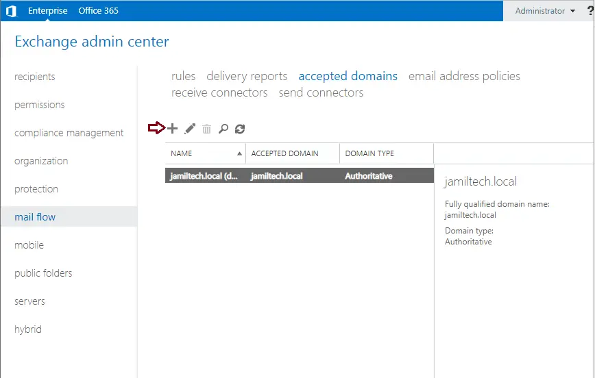 Setup accepted domain in exchange 2019