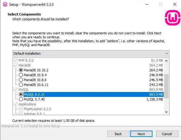 Setup components wampserver