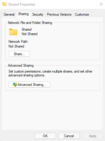 Shared folder properties