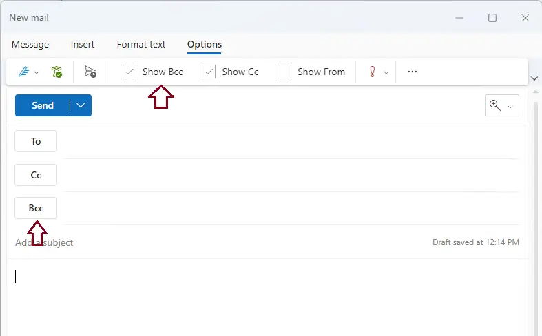 Show or hide Bcc filed in outlook app