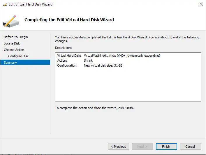 Shrink virtual hard disk summary